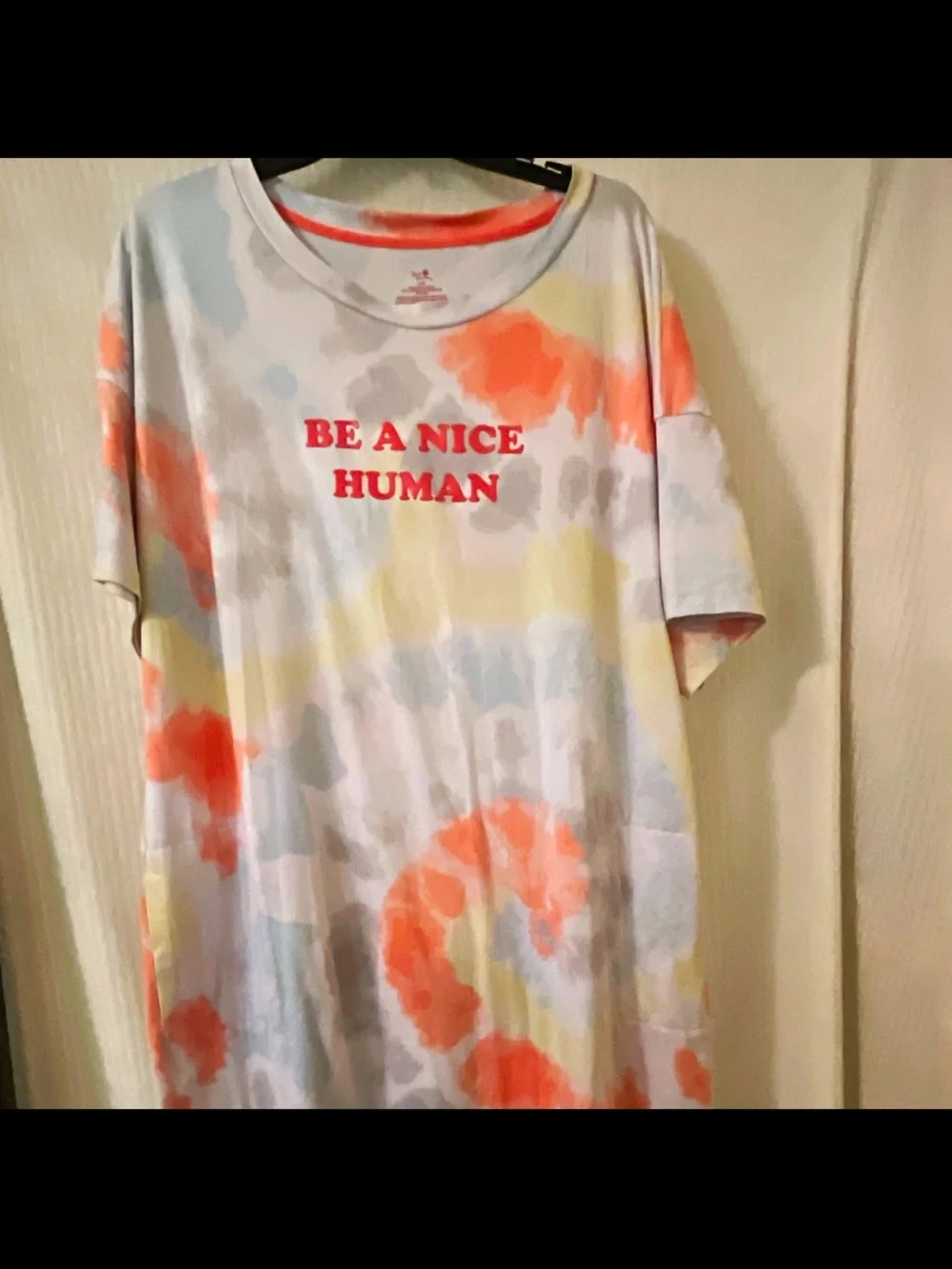 Secret Treasures Tie-Dye Sleep T-Shirt Dress - Orange, Yellow, Gray, Blue